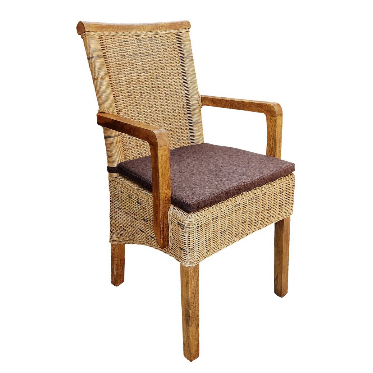 Eetkamerstoelen Set Van 2 Rotan Met Armleuningen Tabacco