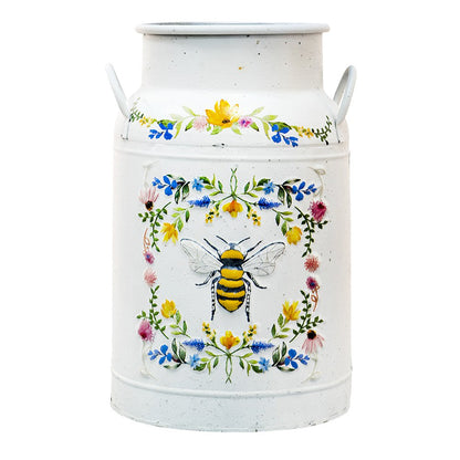 Decoratie Melkbus Ø 19x30 cm Wit Metaal Bij en Bloemen Melkkan