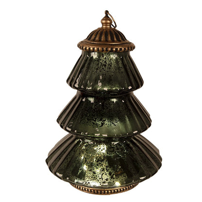 Kerstdecoratie met LED-verlichting Kerstboom Ø 16x22 cm Groen Glas