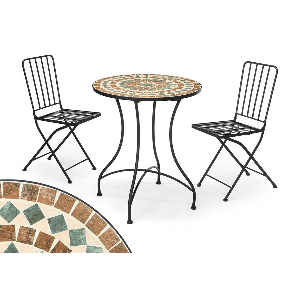 Ibergarden Tafel Met 2 Stoelen Ibergarden Mosaico-Forja Bruin Zwart