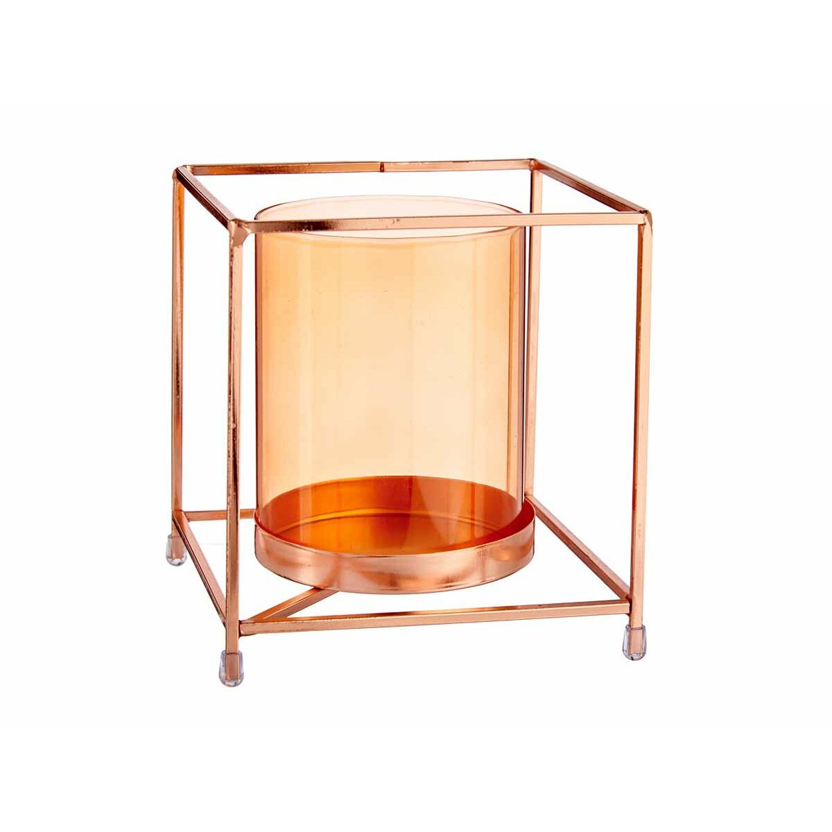 Gift Decor Kaarshouder Gift Decor Sw120662C Koper Amber Gouden Metaal Glas 14 X 15,5 X 14 Cm Vierkant