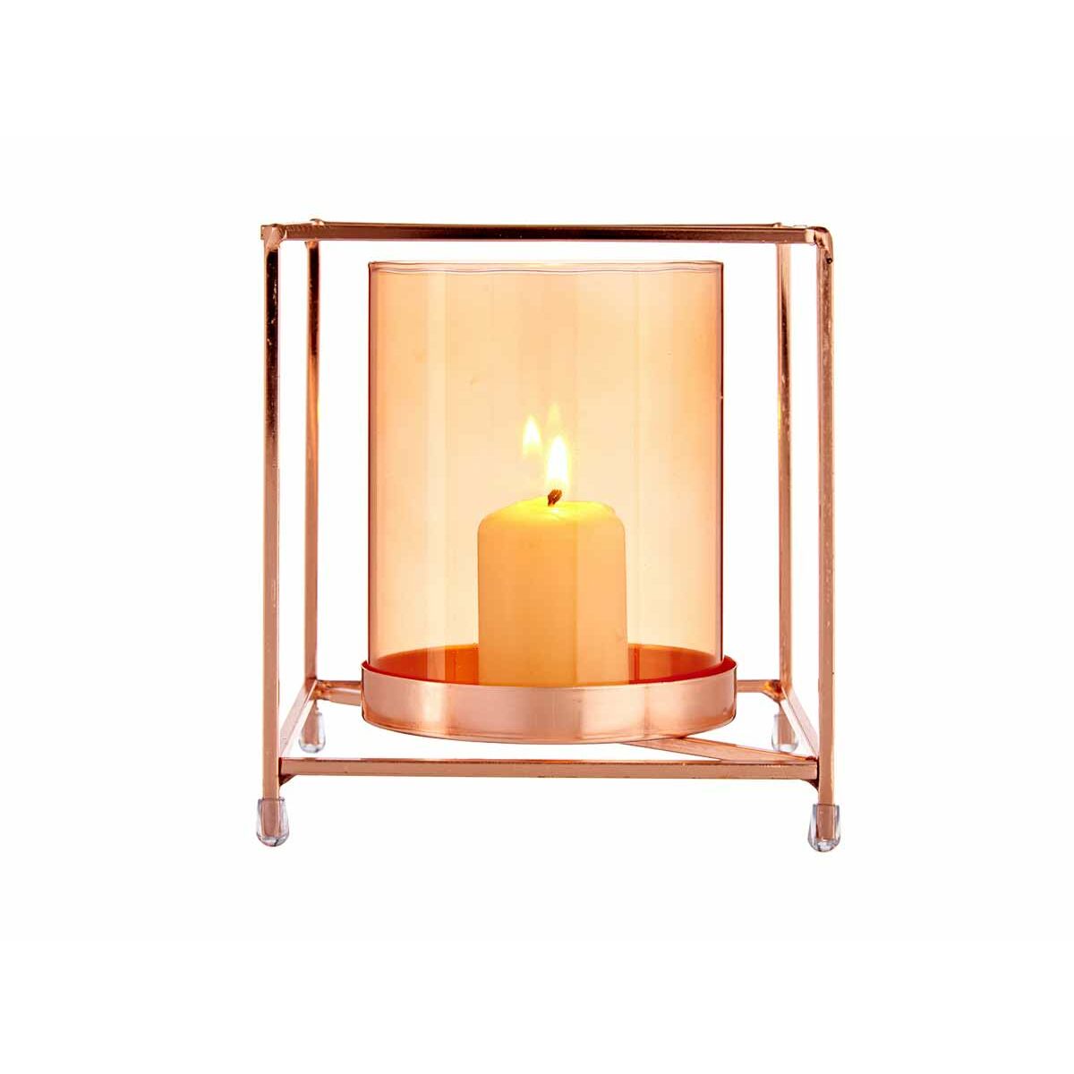 Gift Decor Kaarshouder Gift Decor Sw120662C Koper Amber Gouden Metaal Glas 14 X 15,5 X 14 Cm Vierkant