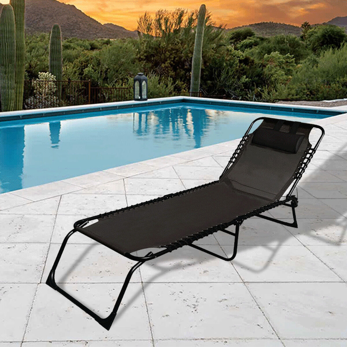 Marbueno Opvouwbare Ligstoel Staal Met Kussen Tuin En Zwembad 190X58X27 Cm Zwart 10004