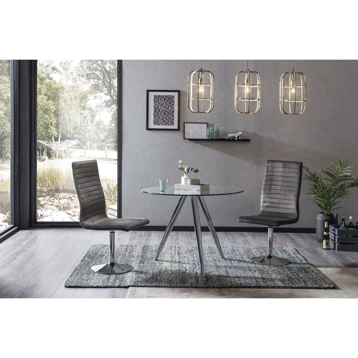 Eettafel rond glas Ø100 cm chroom