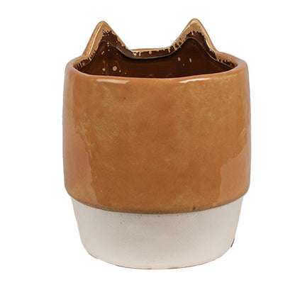 Flowerpot Ø 11x13 cm Orange Ceramic Cat