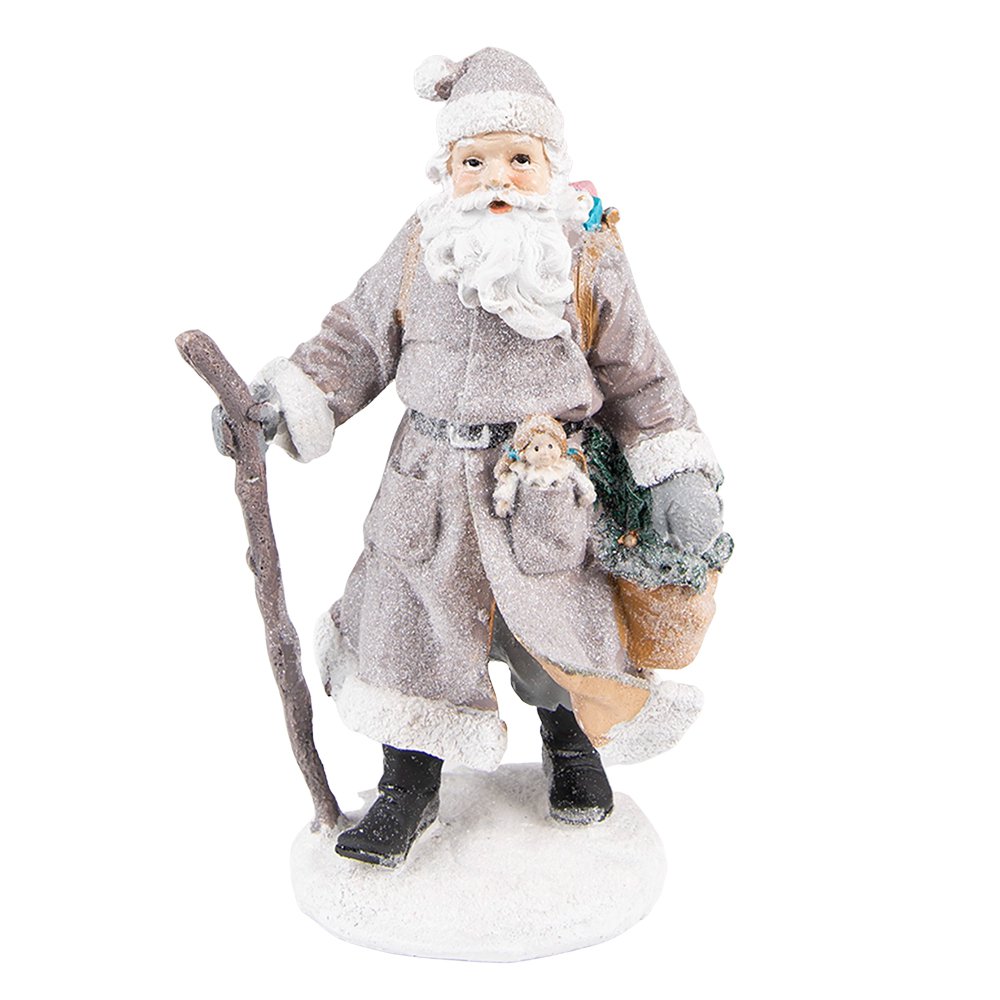 Beeld Kerstman 21 cm Grijs Bruin Kunststof Kerstdecoratie