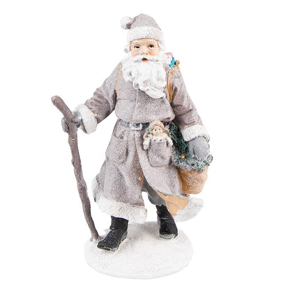 Beeld Kerstman 21 cm Grijs Bruin Kunststof Kerstdecoratie