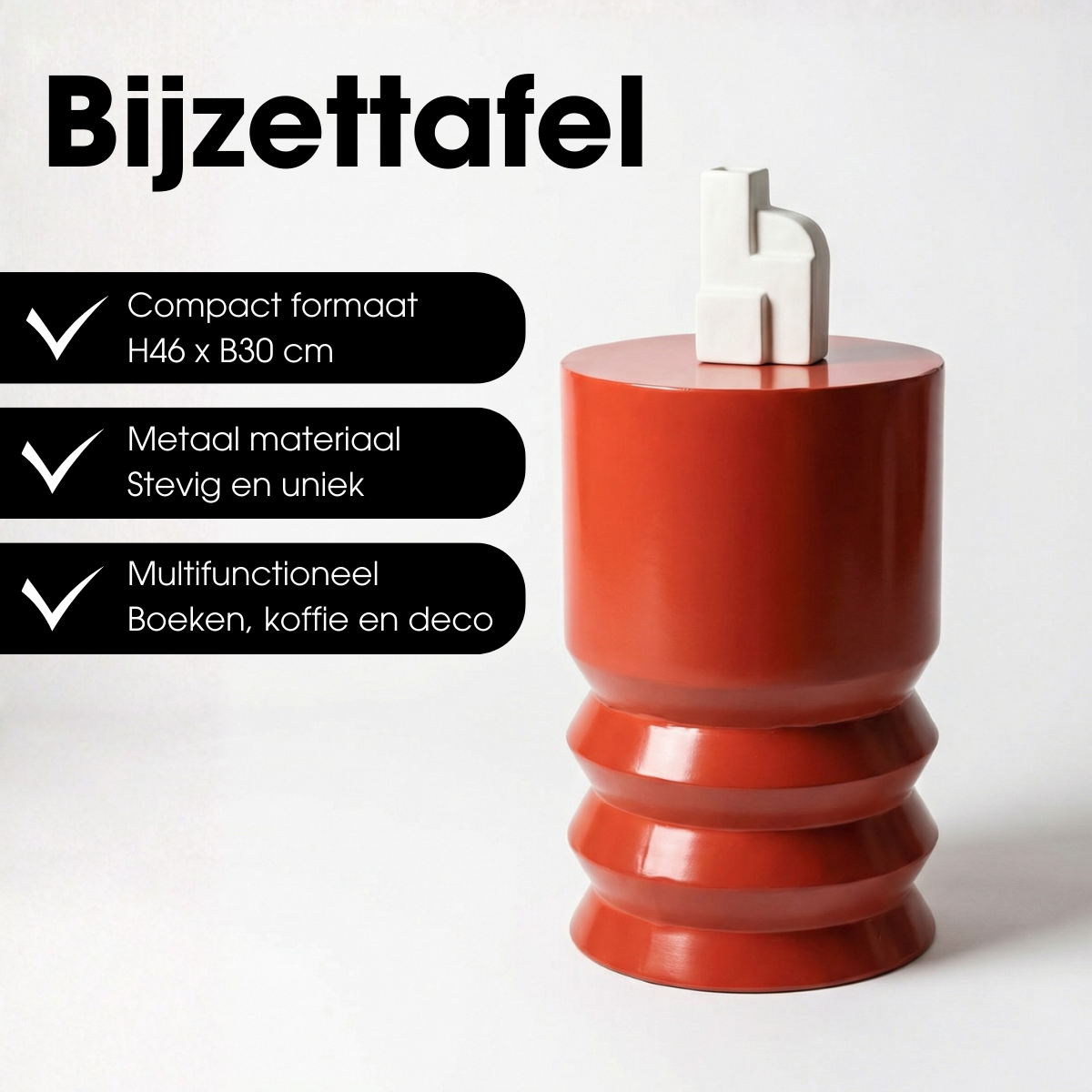 Bijzettafel 30x46 cm rood ijzer