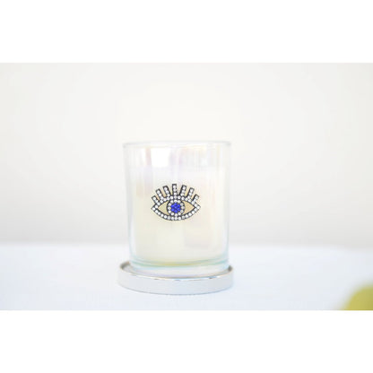 Geurkaars zilver glas patchouli 7x7x8,5 cm