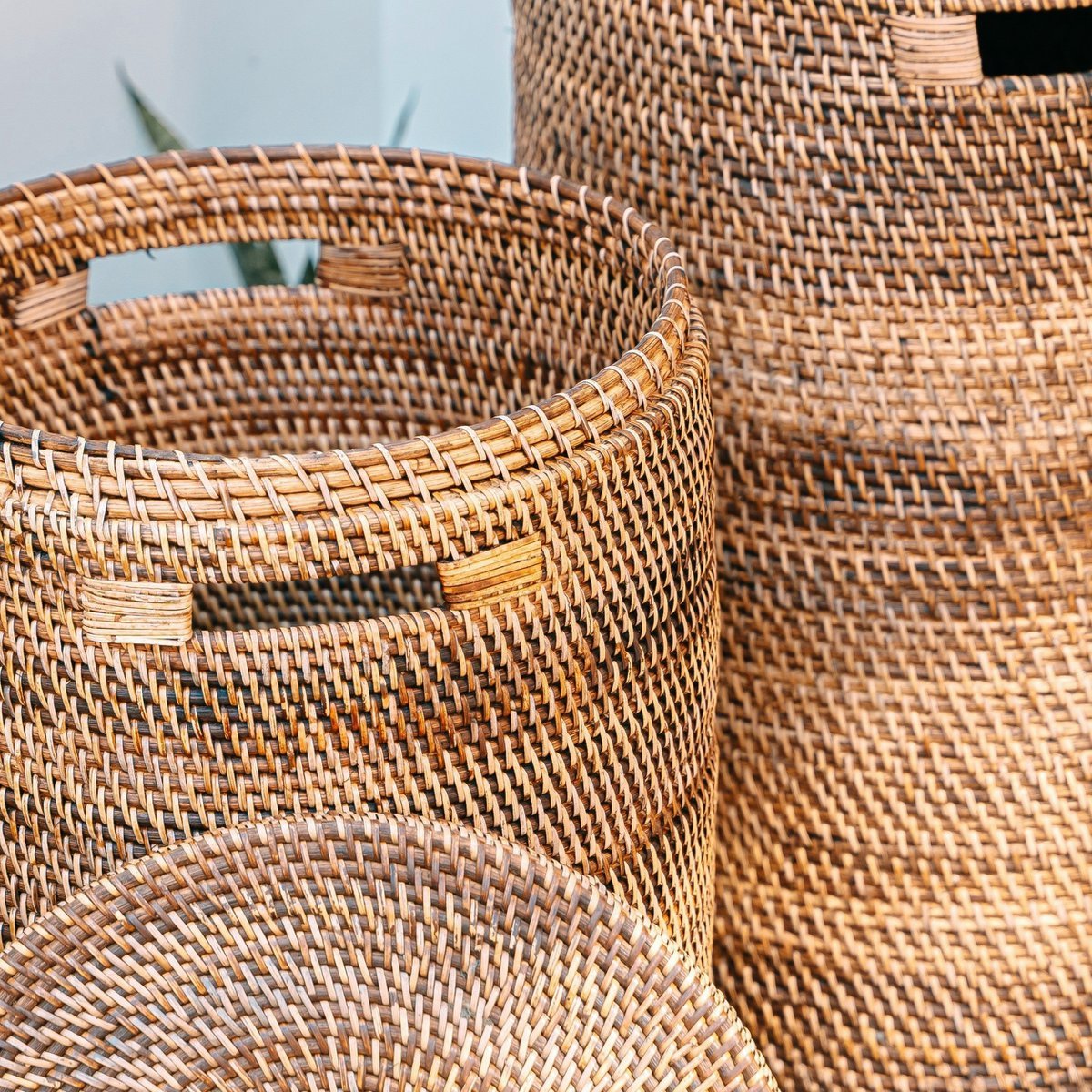 Grote Wasmand Met Deksel Geweven Ronde Bruine Boho Mand