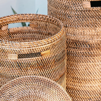 Grote Wasmand Met Deksel Geweven Ronde Bruine Boho Mand