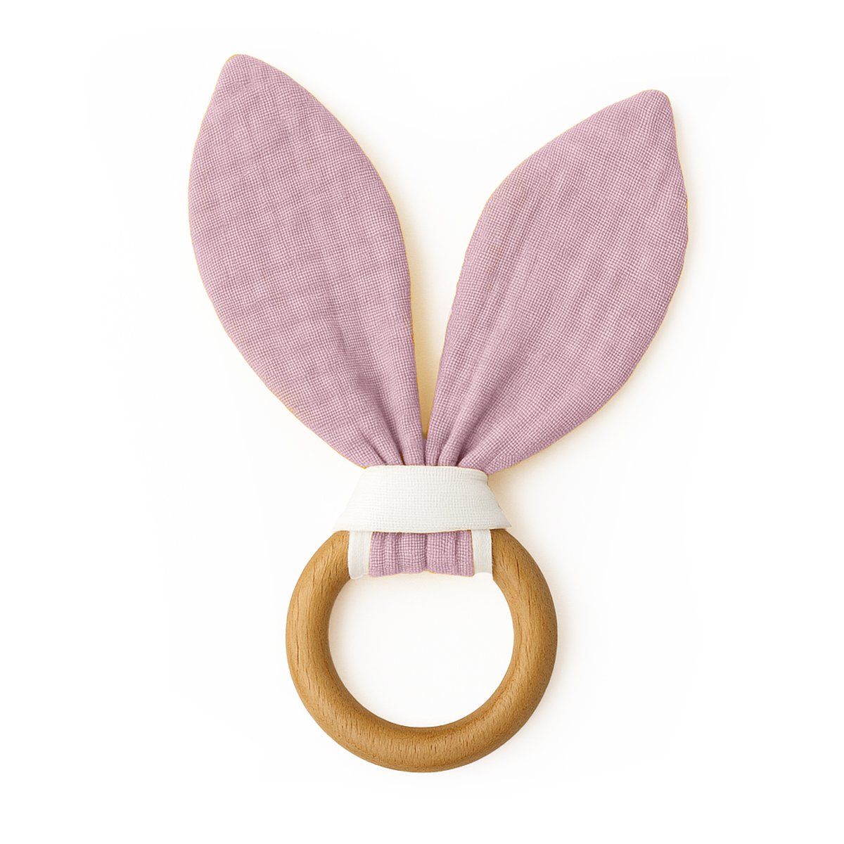 Bijtring biologisch katoen hout roze 47 mm