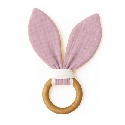 Bijtring biologisch katoen hout roze 47 mm