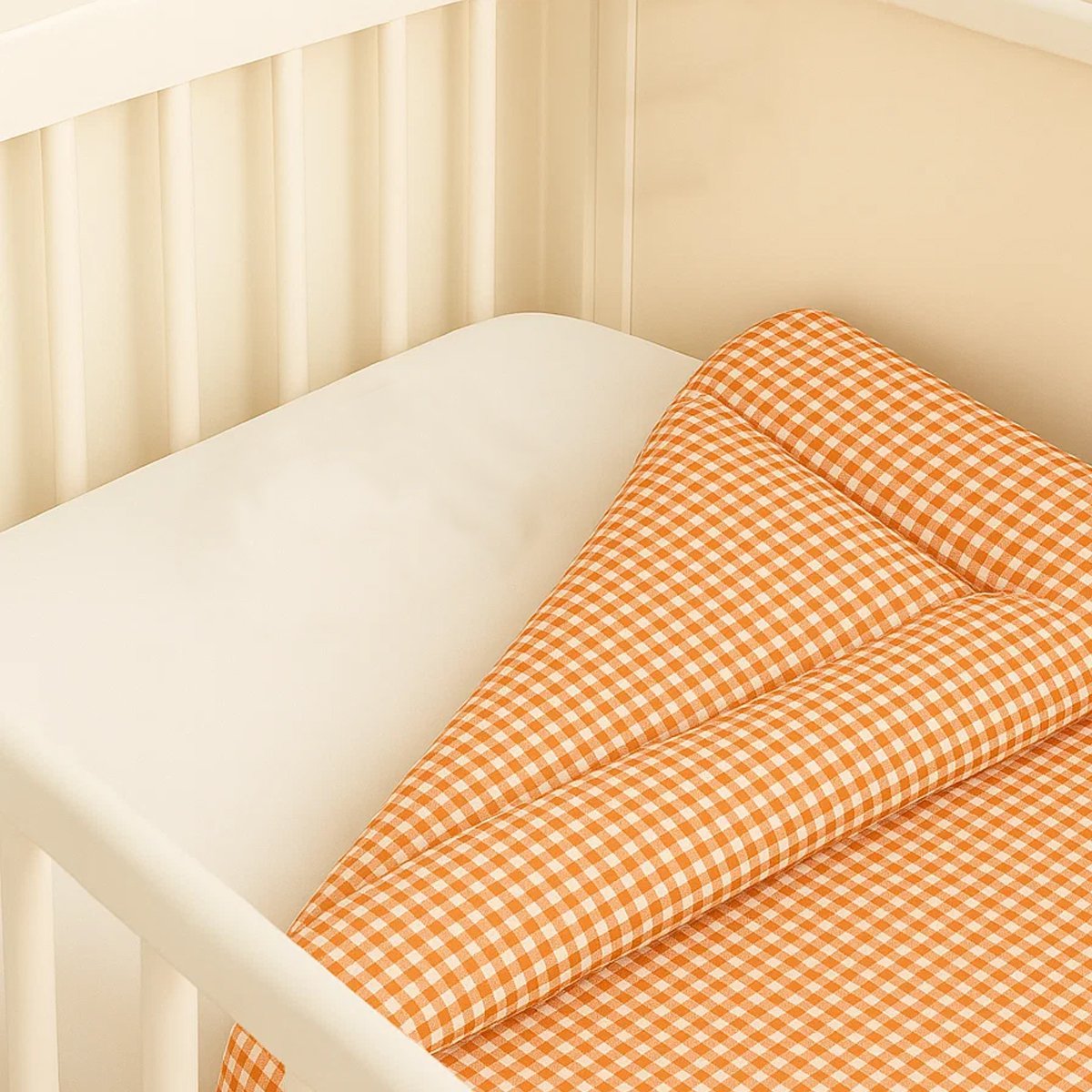 Baby dekbed biologisch katoen gingham oranje wit