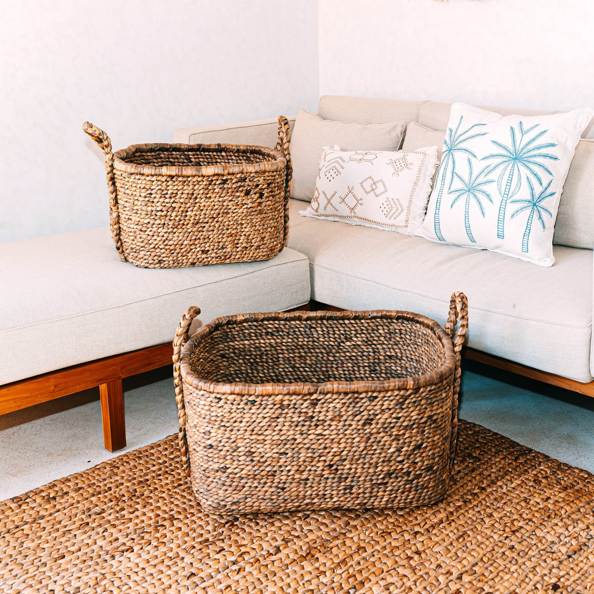 Mentari Extra Grote Vierkante Boho Wasmand Waterhyacint
