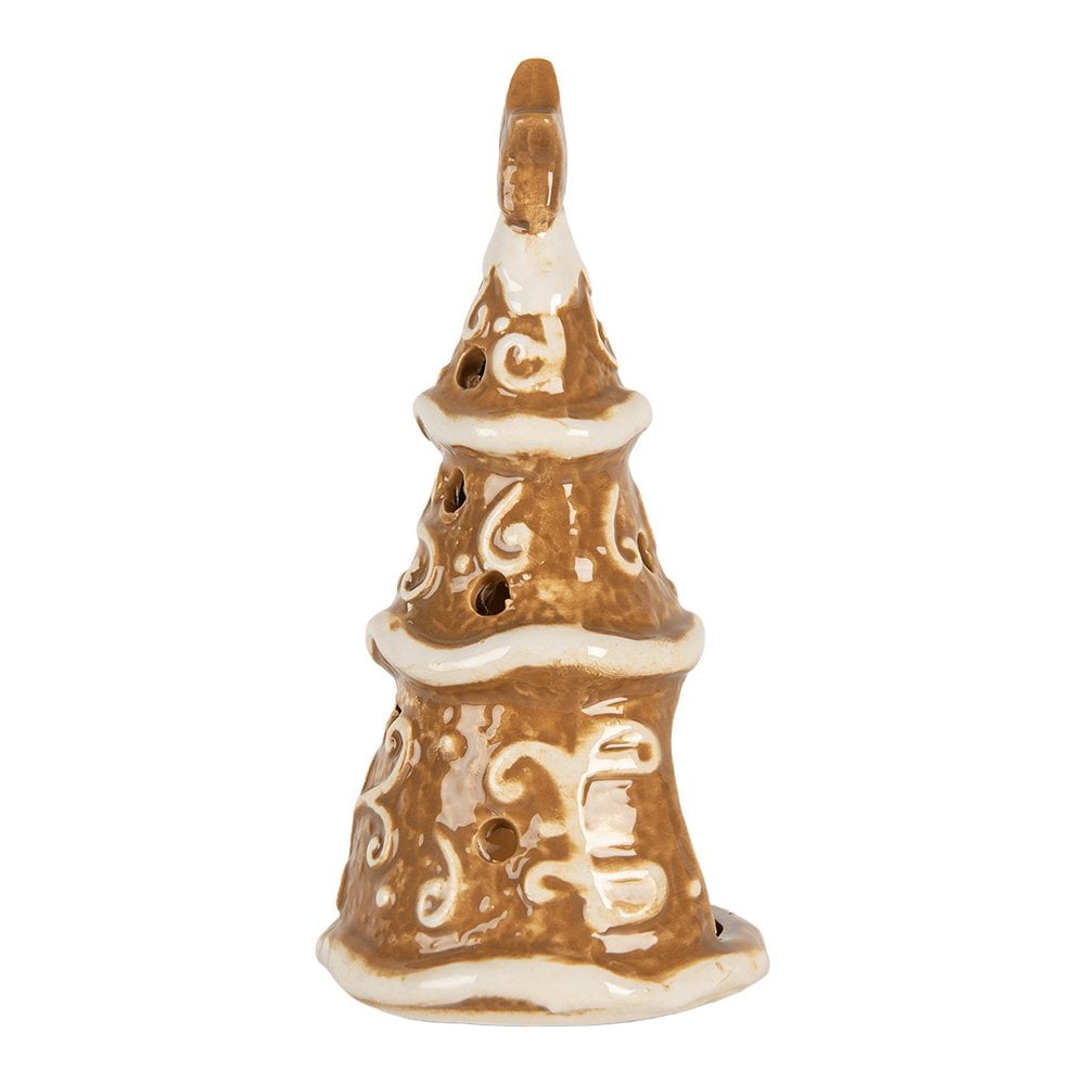 Waxinelichthouder kerstboom 8x15 cm bruin keramiek
