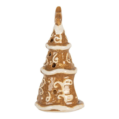 Waxinelichthouder kerstboom 8x15 cm bruin keramiek