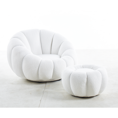 Armchair and ottoman set made of white teddy fur