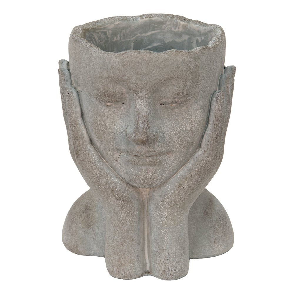 Bloempot hoofd 16x16x22 cm grijs steenlook