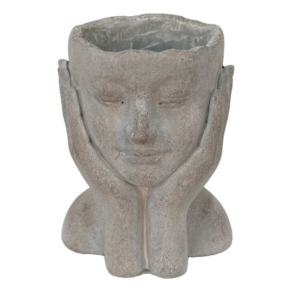 Bloempot hoofd 16x16x22 cm grijs steenlook