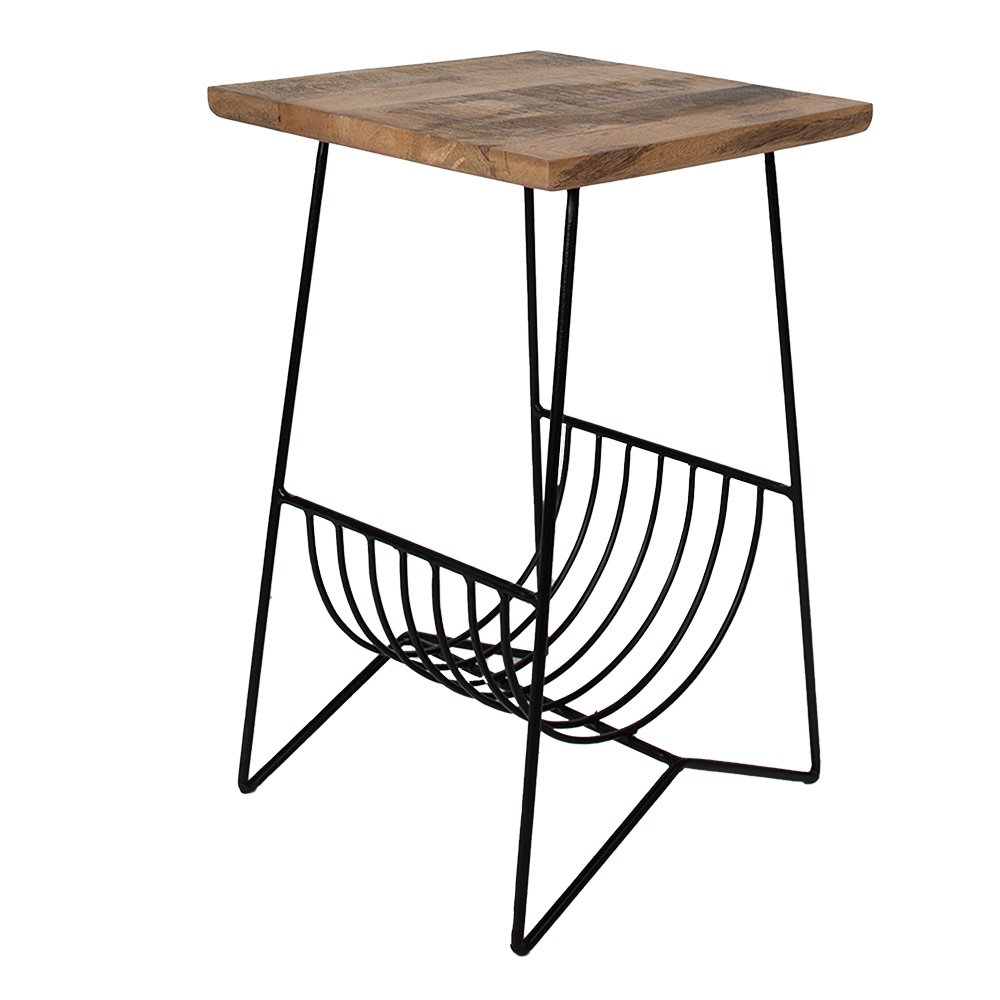 Bijzettafel 40x40x63 cm hout ijzer bruin zwart