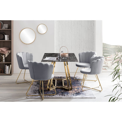 Eettafel 160x90x76 cm glas marmerlook goud