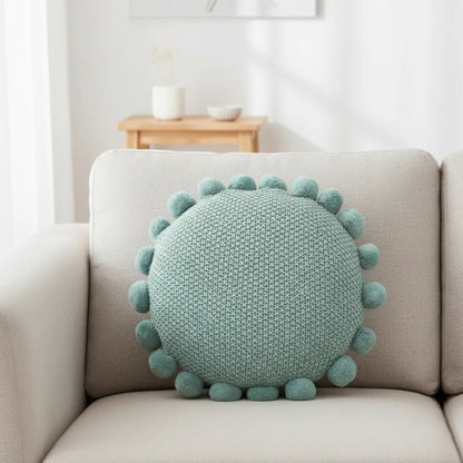Kussenhoes rond gebreid katoen 40 cm blauw