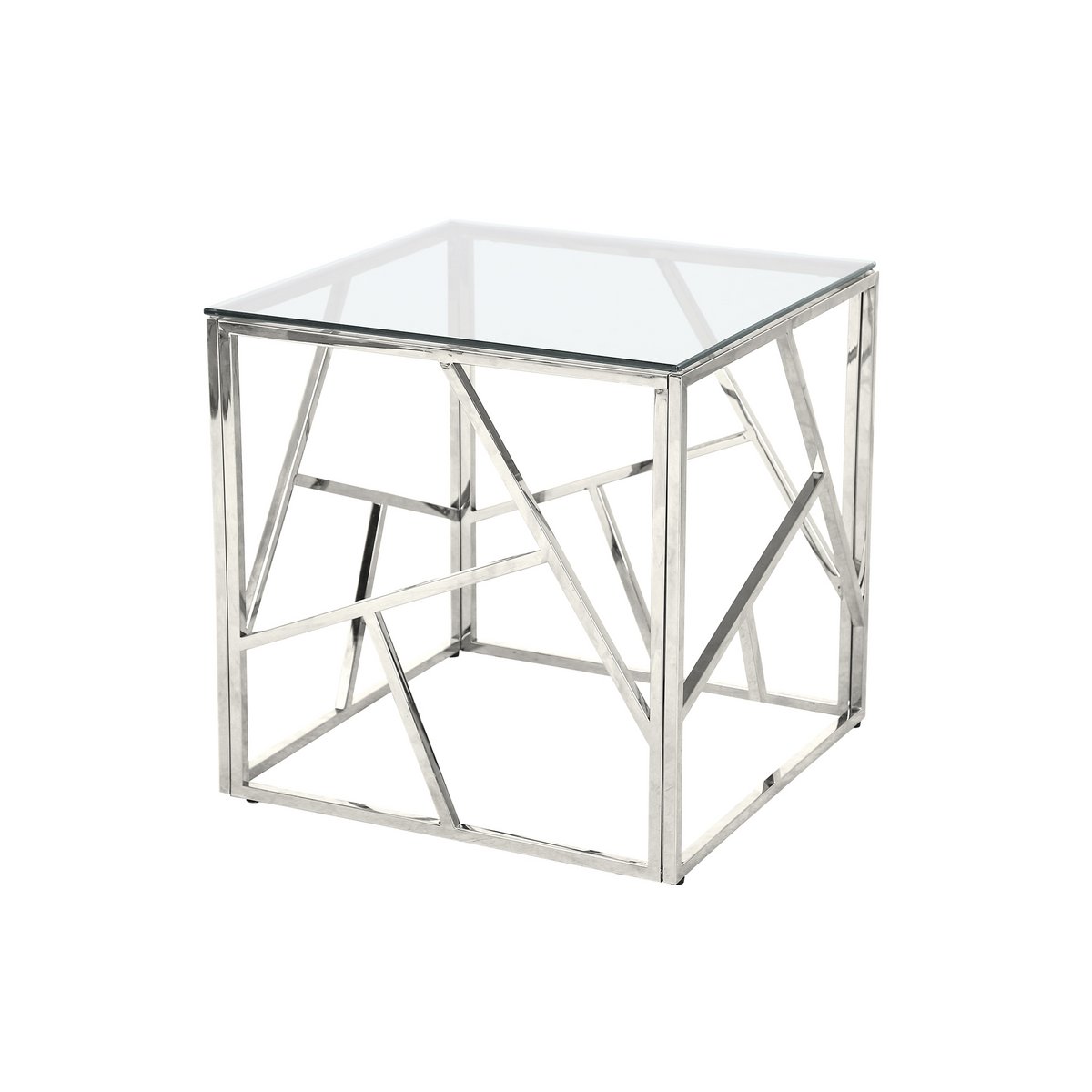 Bijzettafel 55x55x55 cm zilver glas roestvrij staal