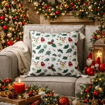 Kussenhoes 45x45 cm katoen kerstprint meerkleurig