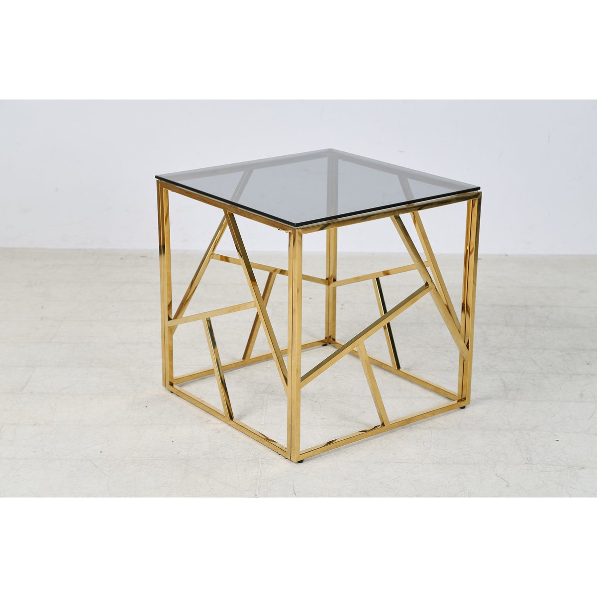 Bijzettafel 55x55x55 cm goud grijs glas metaal