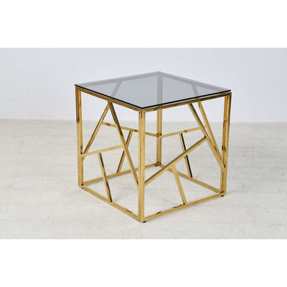 Bijzettafel 55x55x55 cm goud grijs glas metaal