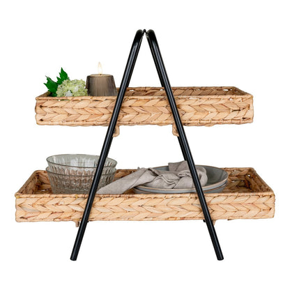 Dienblad waterhyacint metaal 42x23x43,5 cm naturel zwart
