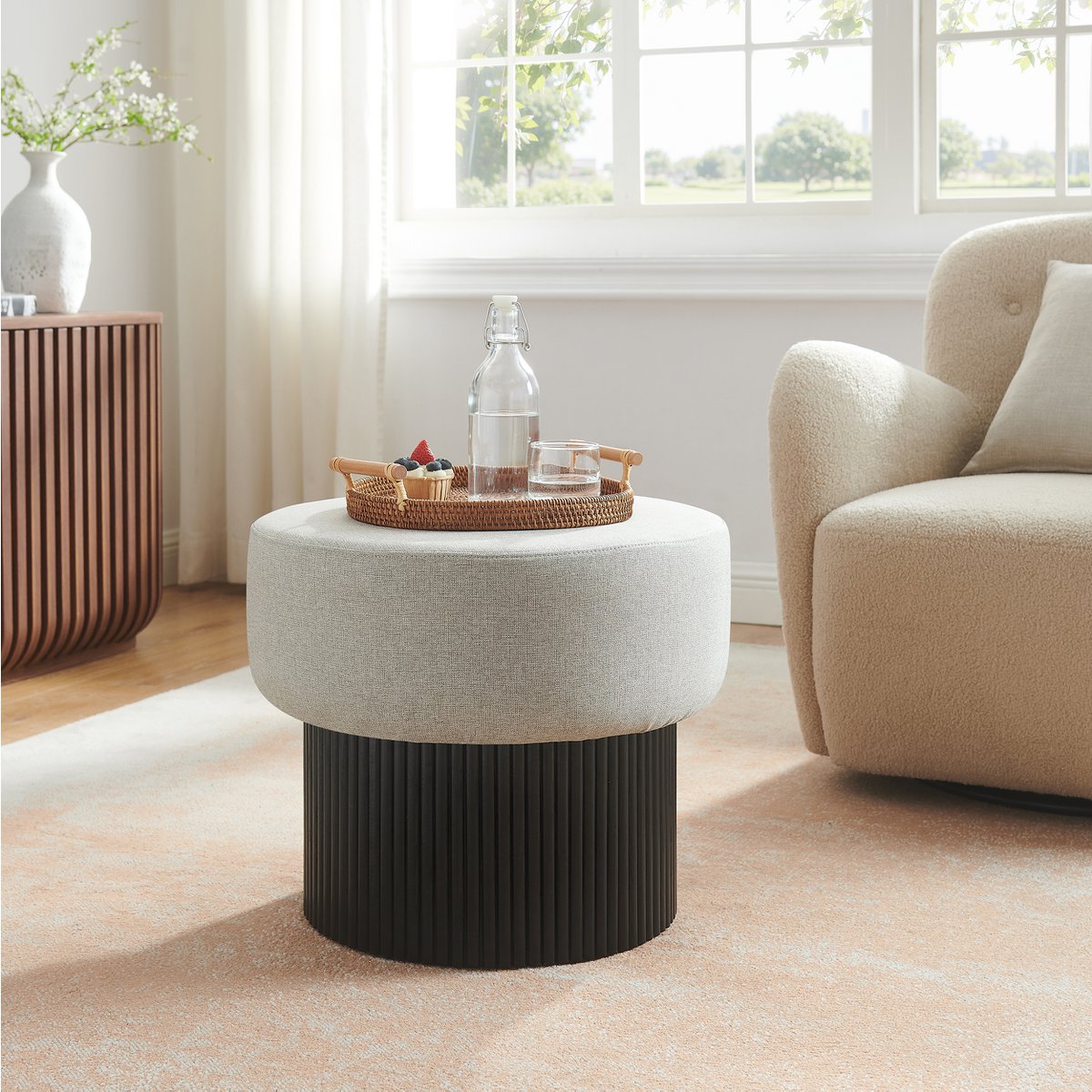 Pouf met opslagruimte Ø 50 cm zwart grijs