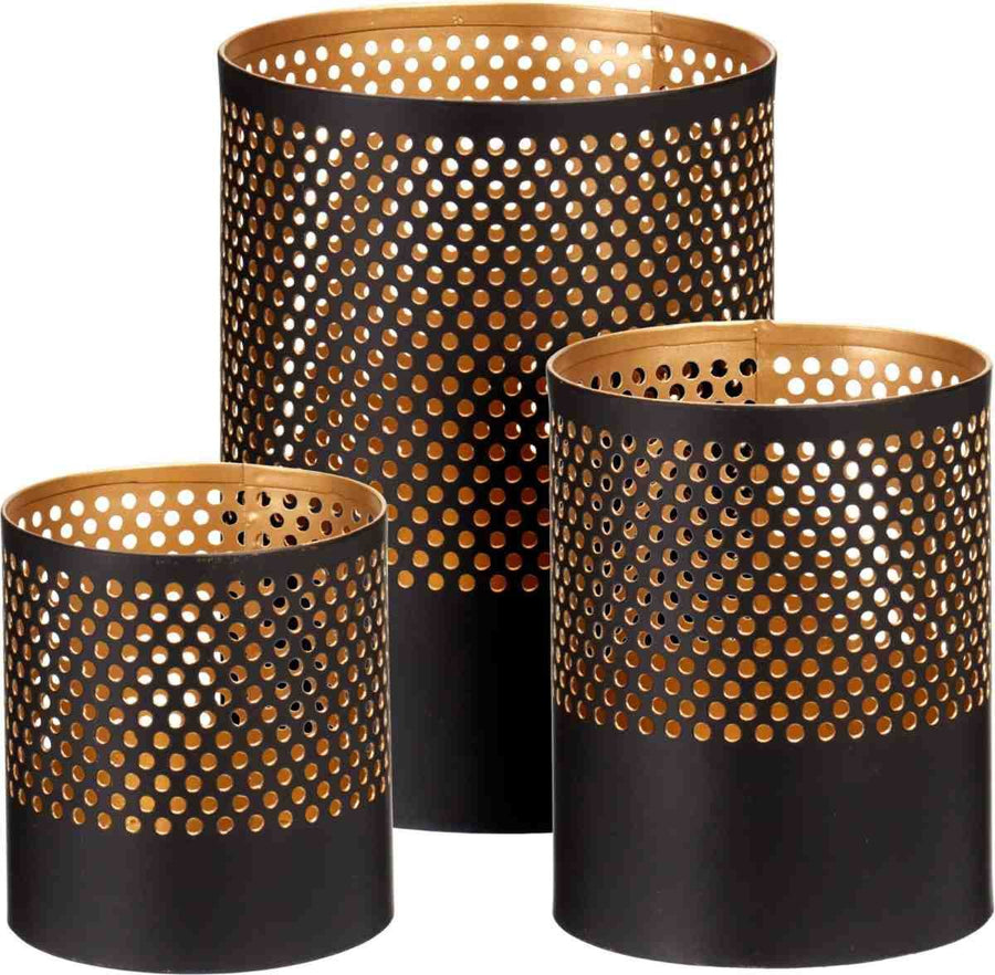 Theelichthouders - 3X - Zwart Met Goud