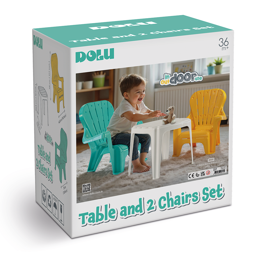 Dolu Tafel Met 2 Stoelen Turquoise/Geel