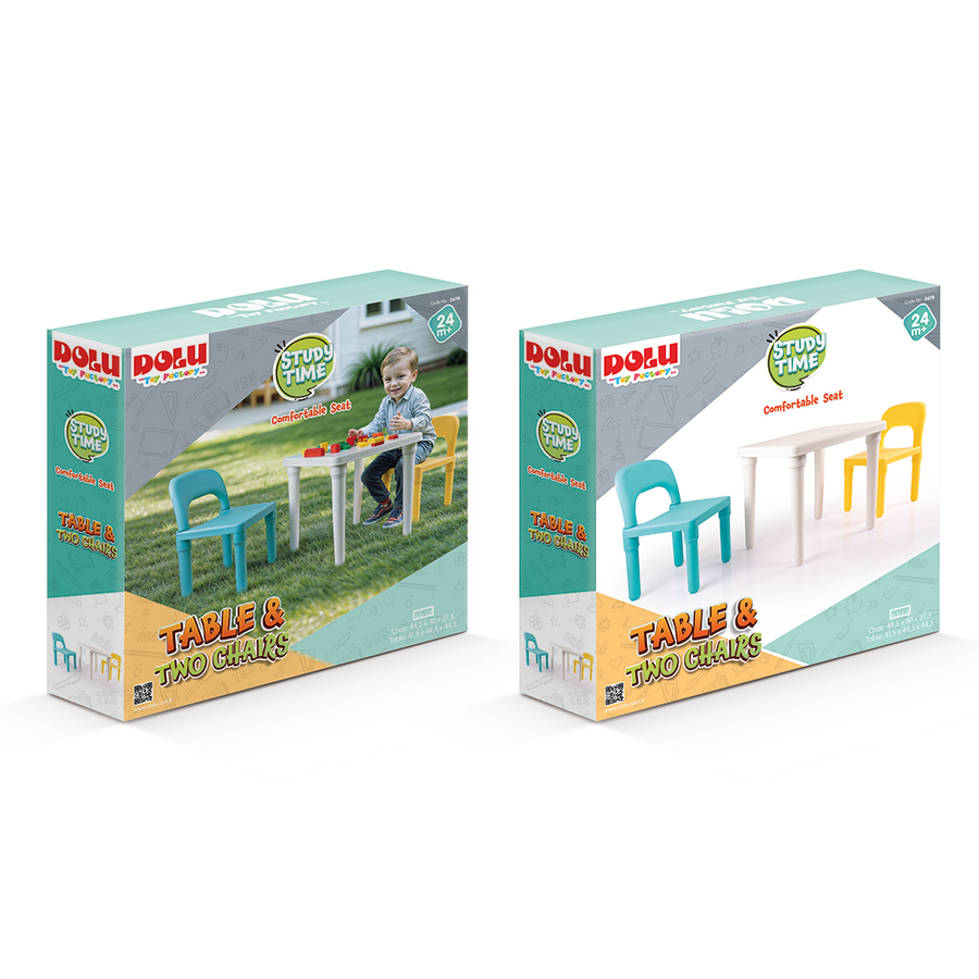 Dolu Kinder Tafel Met 2 Stoelen Turquoise/Geel