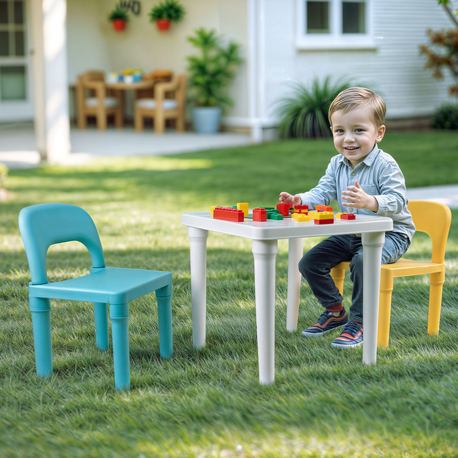 Dolu Kinder Tafel Met 2 Stoelen Turquoise/Geel