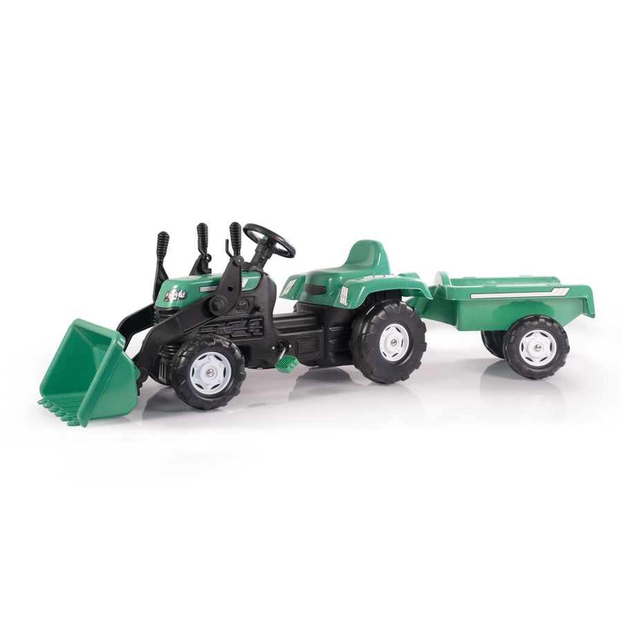 Dolu Traptractor Met Aanhanger &Amp; Voorlader &Amp; Claxon Groen/Zwart