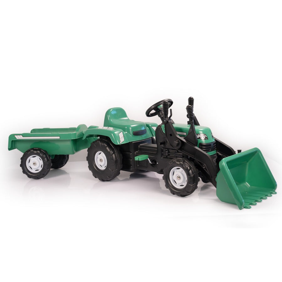 Dolu Traptractor Met Aanhanger &Amp; Voorlader &Amp; Claxon Groen/Zwart