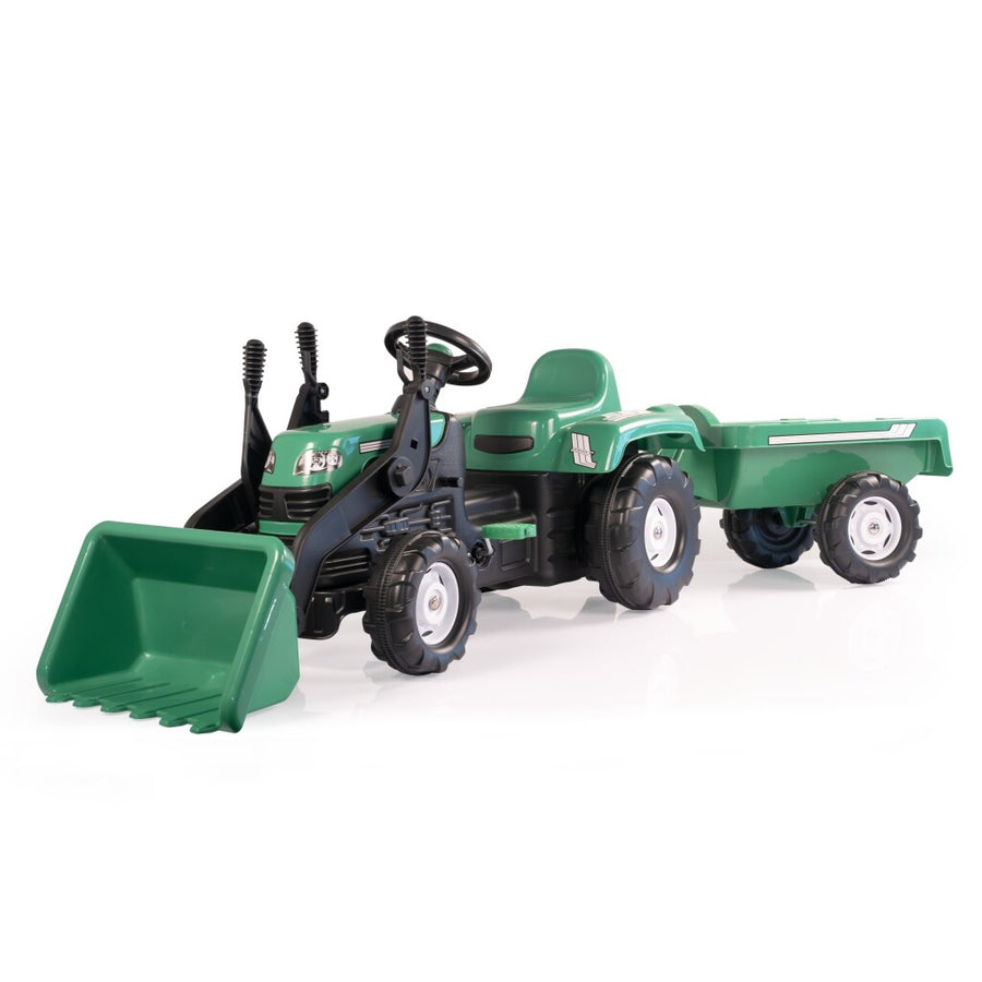 Dolu Traptractor Met Aanhanger &Amp; Voorlader &Amp; Claxon Groen/Zwart
