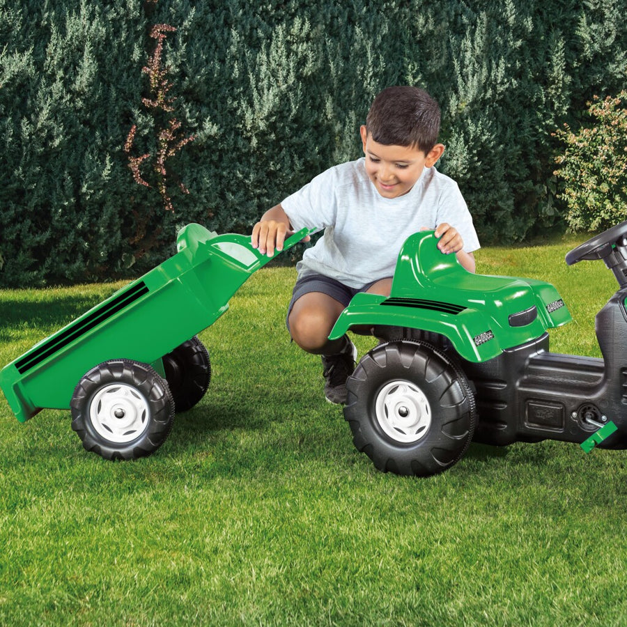 Dolu Traptractor Met Aanhanger &Amp; Voorlader &Amp; Claxon Groen/Zwart