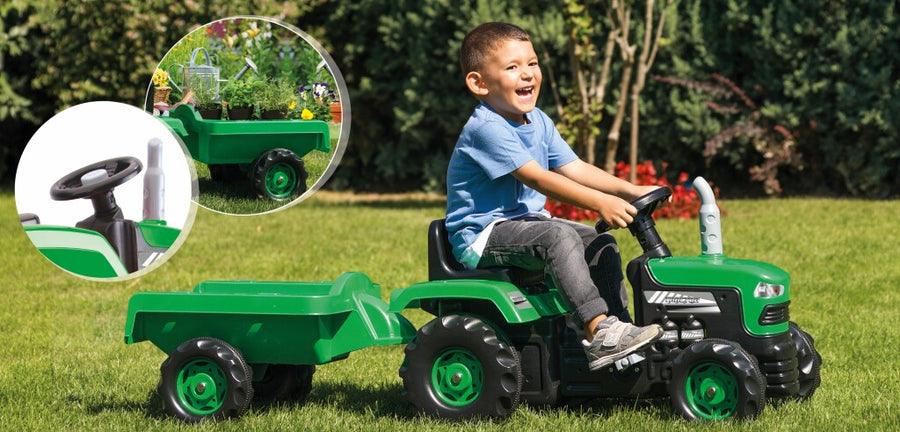 Dolu Traptractor Met Aanhanger & Claxon Groen/Zwart
