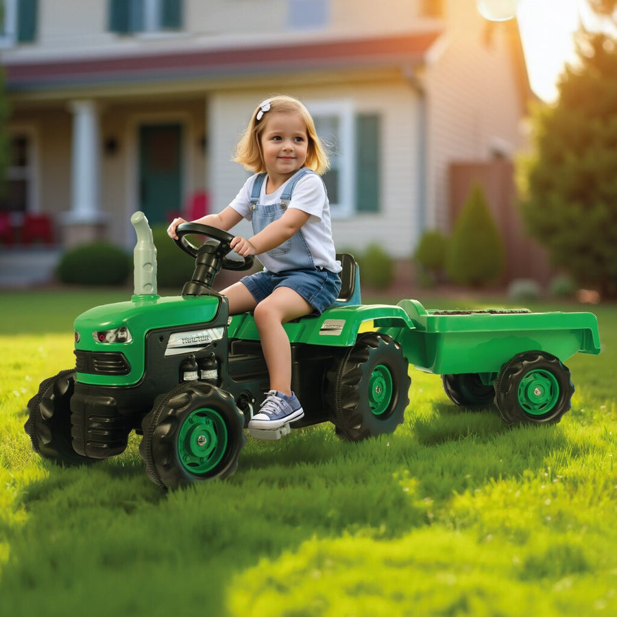 Dolu Traptractor Met Aanhanger & Claxon Groen/Zwart