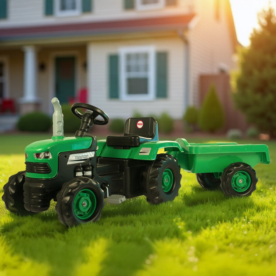 Dolu Traptractor Met Aanhanger & Claxon Groen/Zwart