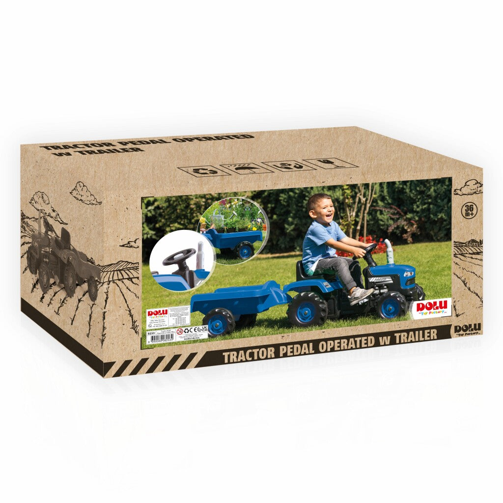 Dolu Traptractor Met Aanghanger &Amp; Claxon Blauw/Zwart