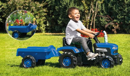 Dolu Traptractor Met Aanghanger &Amp; Claxon Blauw/Zwart
