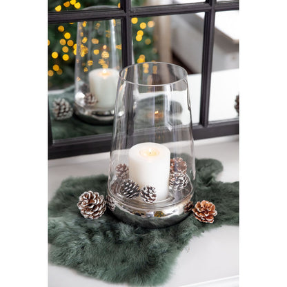 Lantaarnkaars glas 28 cm zilver hout