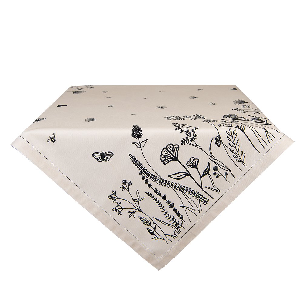 Tafelkleed 130x180 cm Beige Zwart Katoen Bloemen Tafellaken