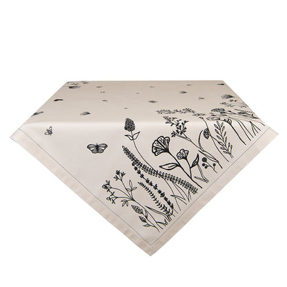 Tafelkleed 130x180 cm Beige Zwart Katoen Bloemen Tafellaken