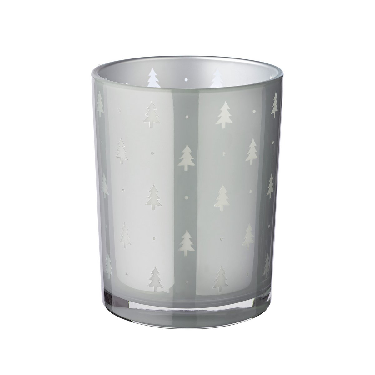 Lantaarn 13 cm glas grijs dennenboommotief